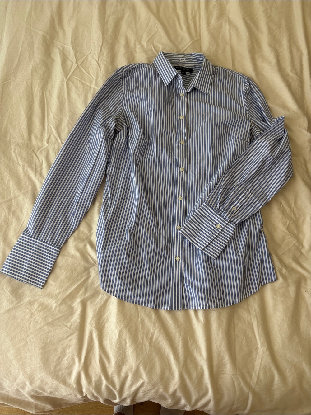 Blue and White Striped womenβs Dress Shirt - Classic Button-Up Banana Republic